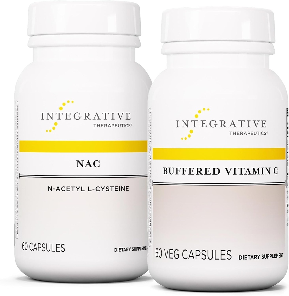 Integratiiviset hoidot Bundle puskuroiduilla C-vitamiinikapseleilla 1000 mg, 60 Vegaanikapselia & NAC, 60 kapselia - immunosupplementti antioksidanttituella* - Tuki hengitys- ja keuhkofunktio