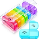 AUVON XL Weekly Pill Organizer 2 gånger om dagen med stor öppning för enkel fyllning, AM PM Pill Box 7 Day i regnbågsfärger, portabel resepiller fall för medicinering, vitaminer, fiskoljor, tillägg