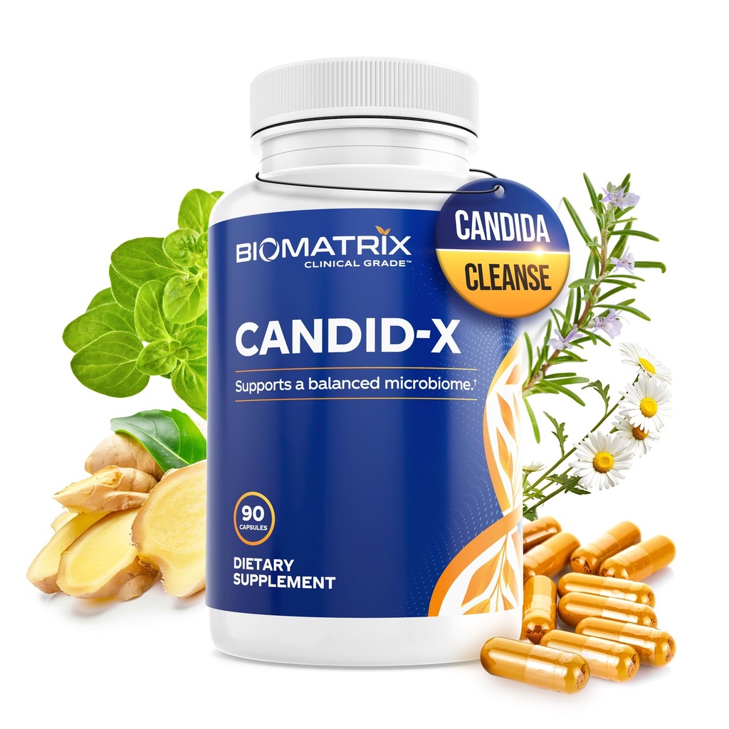 BioMatrix Candid-X Gut Cleanse kanssa berberiini, Oregano, natriumkaprylaatti, kamomilla, inkivääri, PAU D'arco, Ruoansulatuskanavan täydentää miesten ja naisten 90 kapselit