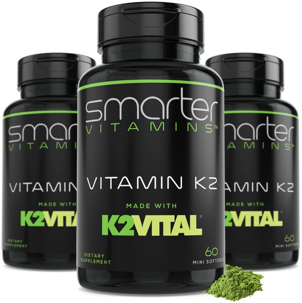 (3 pakkaus) Älykäs K2-vitamiini MK7 100mcg, valmistettu K2VITAL- ja Kale-valmisteella, 180 nestemäistä Softgelia