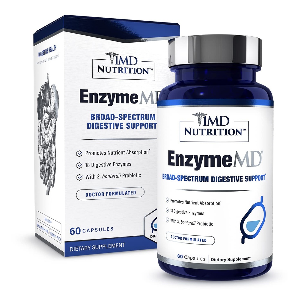 1MD Nutrition EnzymeMD - Dgestive Enzymes Supplement - Doctor Formulated ... 18 Plant-Based Enzymes - Gas & Bloating Support ... 60 kapselia