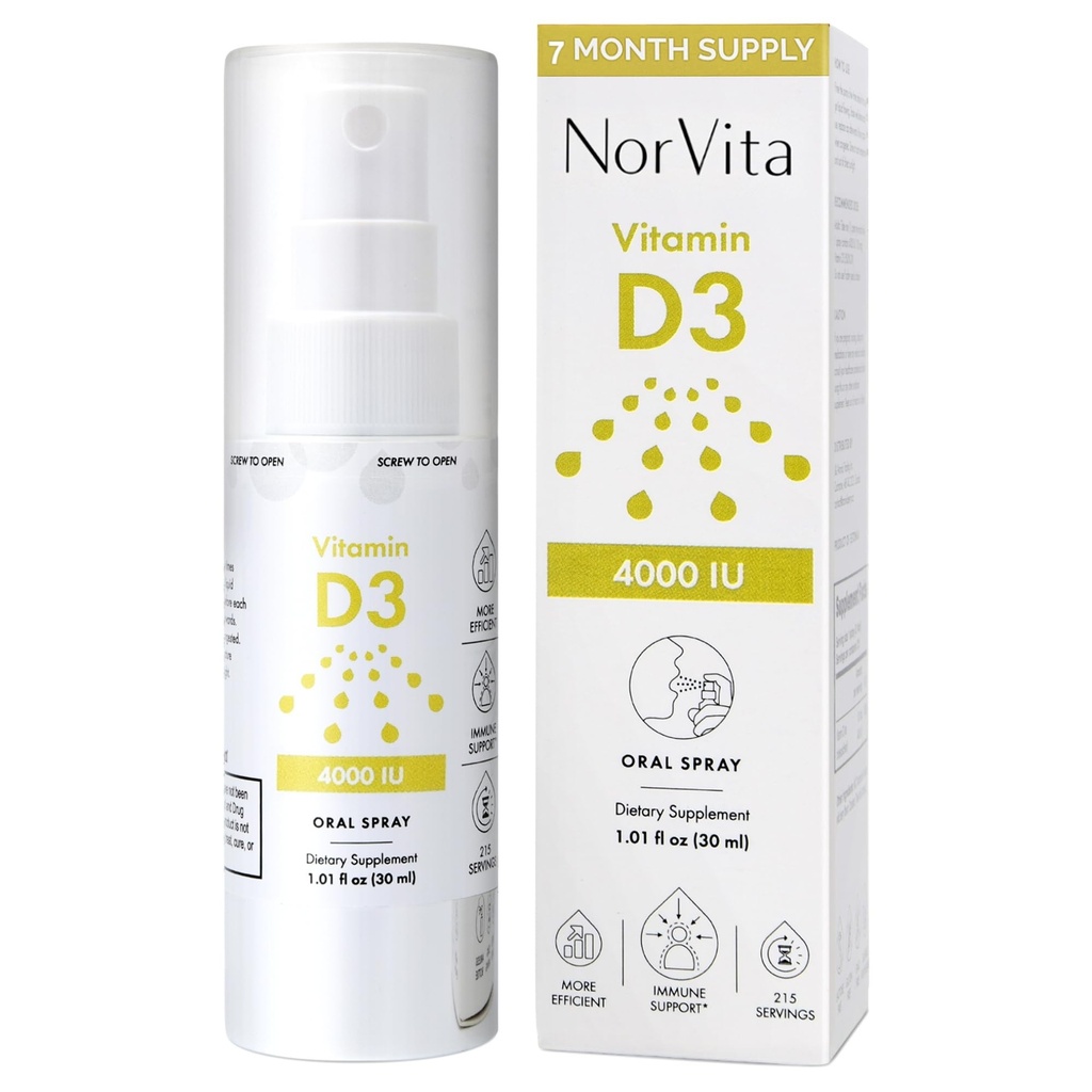 D3-vitamiini Spray 4000 IU (215 tarjoilua) - korkea imeytyminen, vegaaninen, tukee luun ja immuuniston terveyttä, kalsiumin imeytymistä - päivittäinen suun kautta otettava D-vitamiinisumute