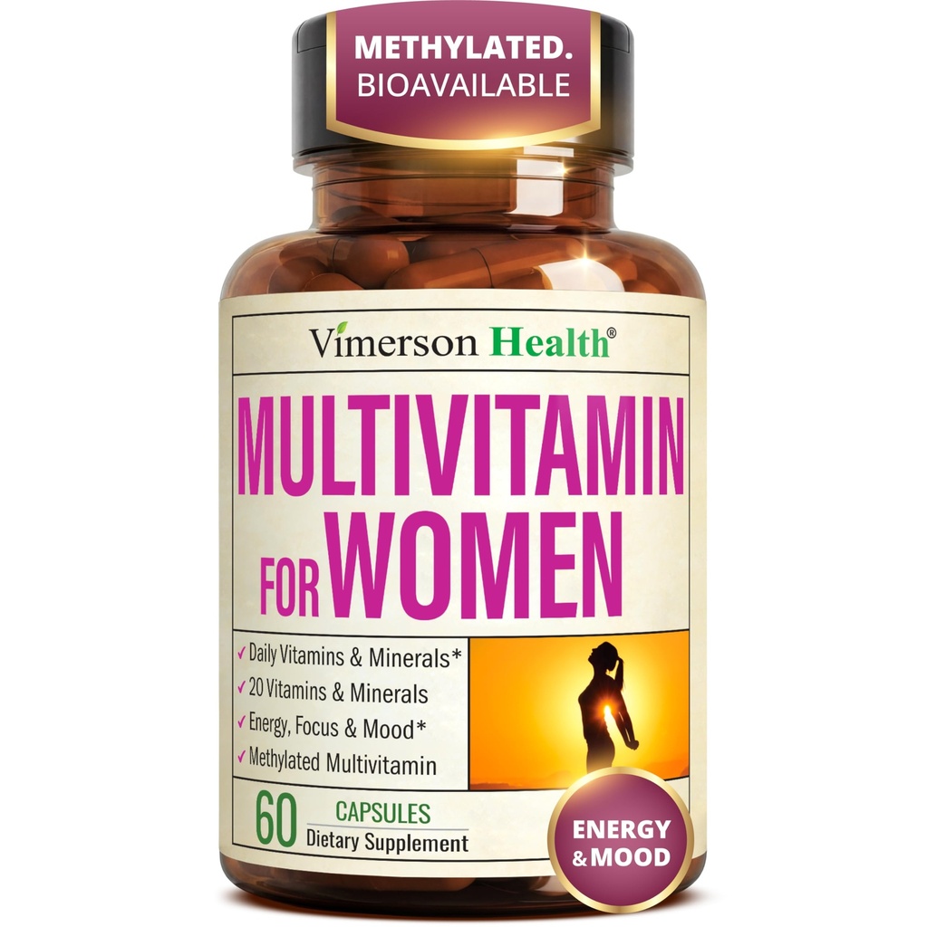 Multivitamin för kvinnor med metylerade vitaminer och chelated mineraler för energi, fokus och immunhälsa - Premium Daily Womens Multivitaminer och multimineraler - 60 kapslar