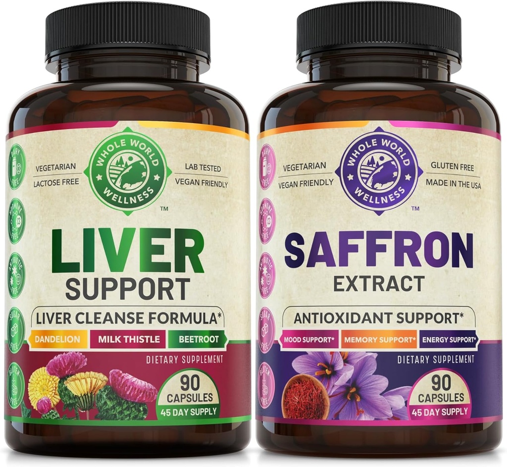 Liver Cleanse Detox Repair Formel och Pure Saffron Extract Bundle (En flaska vardera). Stöder leverhälsa, energiökning, humör, metabolisk funktion. USA Made.