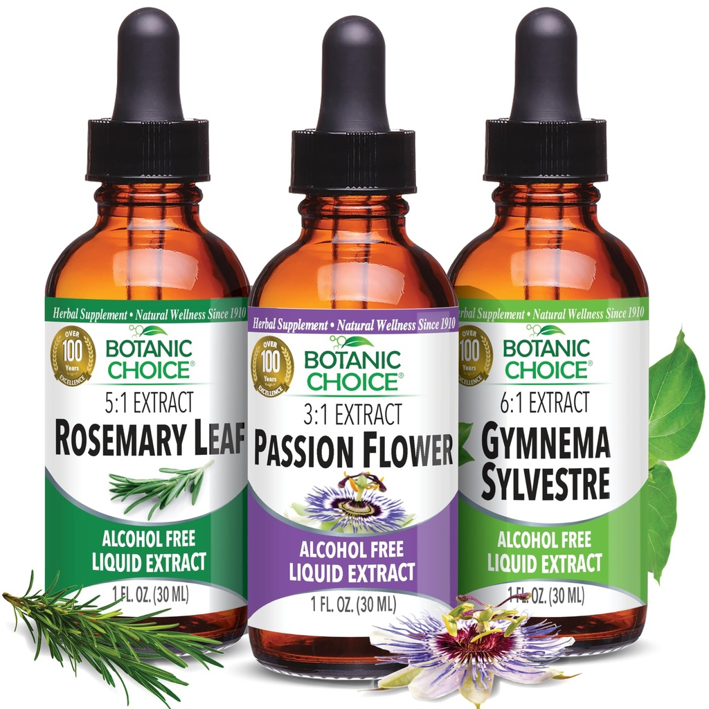 Kasvitieteellinen valinta Passion Flower, Rosemary Leaf, & Gymnema Sylvestre uutteet Bundle ... Päivittäinen yleinen hyvinvointi Kit yleistä hyvinvointia (1 fl. Oz. Each)