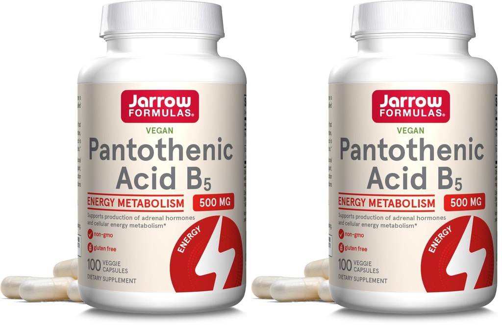 Jaarrow Formula Pantotenic Acid B5 500 mg - 100 Kasvis Caps - Essential B-vitamiini - energian tuotanto & aineenvaihdunta tuki - 100 tarjoilua (paketti 2)