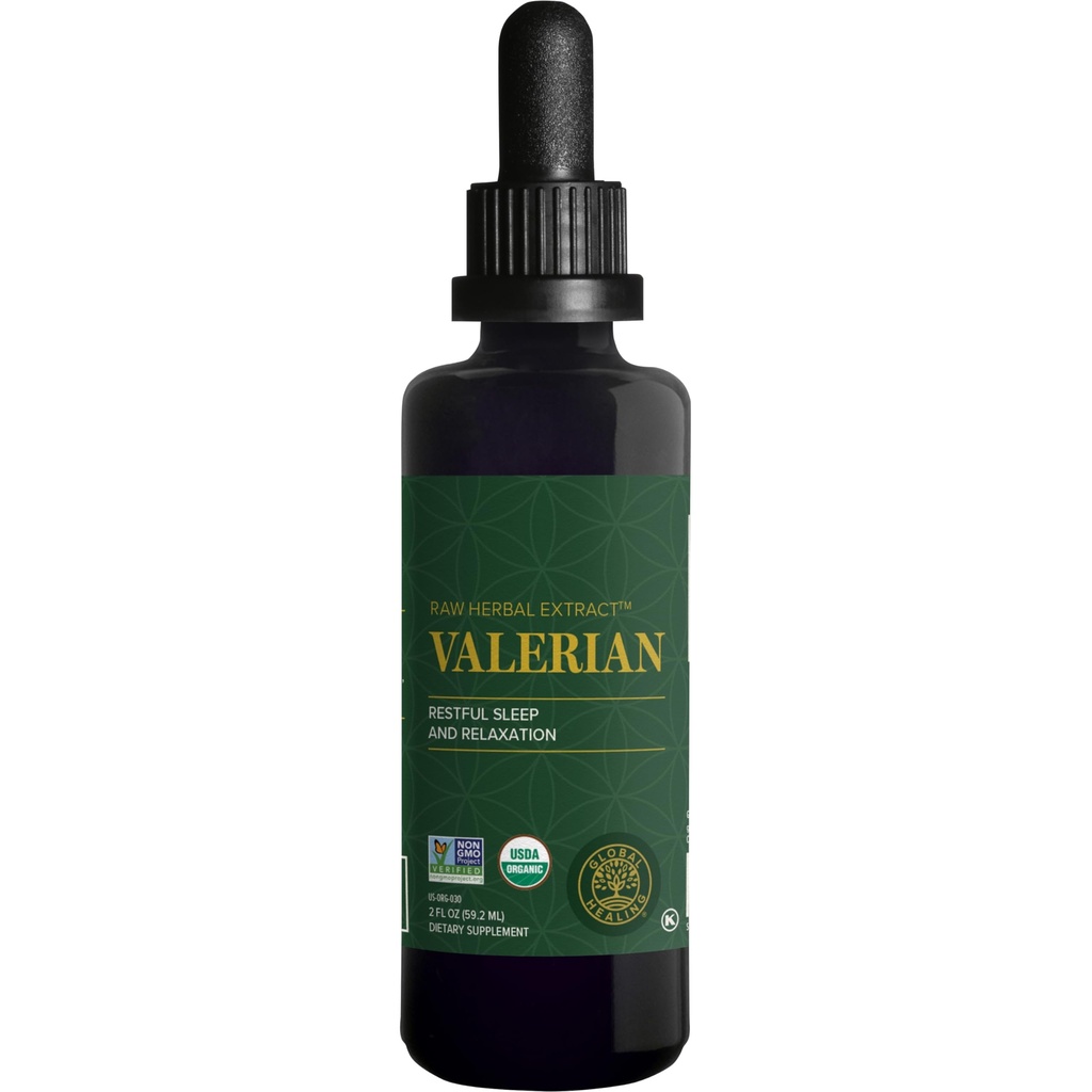 Global Parannus Organic Valerian juuriuute Liquid Supplement - Raaka yrttiuute terveellistä rentoutumista, uni & rauhallinen - Vaihtoehtoinen Valerian juurikapselit biosaatavuuden - 2 Fl Oz