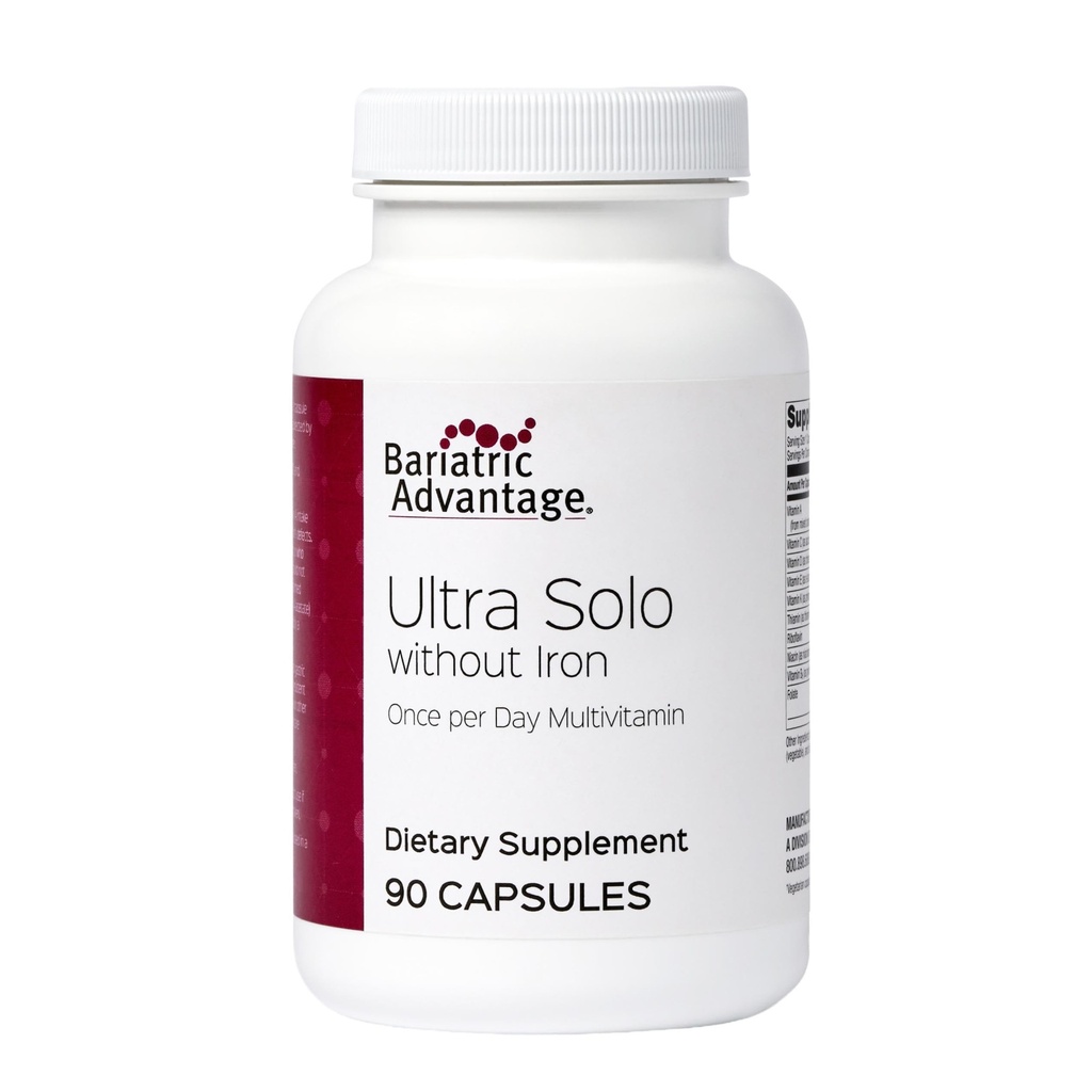 Bariatric Advantage Ultra Solo utan järn - En gång daglig multivitamin - för bariatriska patienter - med tiamin, vitamin A & More - Glutenfri - 90 kapslar
