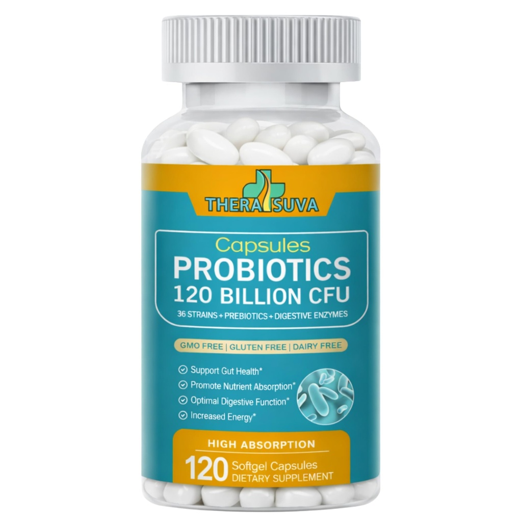 Probiootit 120 miljardia PMY-36 kanta + Organic Prebiootit + Natural koko ravintolisä Ultimate Gut Health Tuki - 120 Softgels, 60 päivän tarjonta
