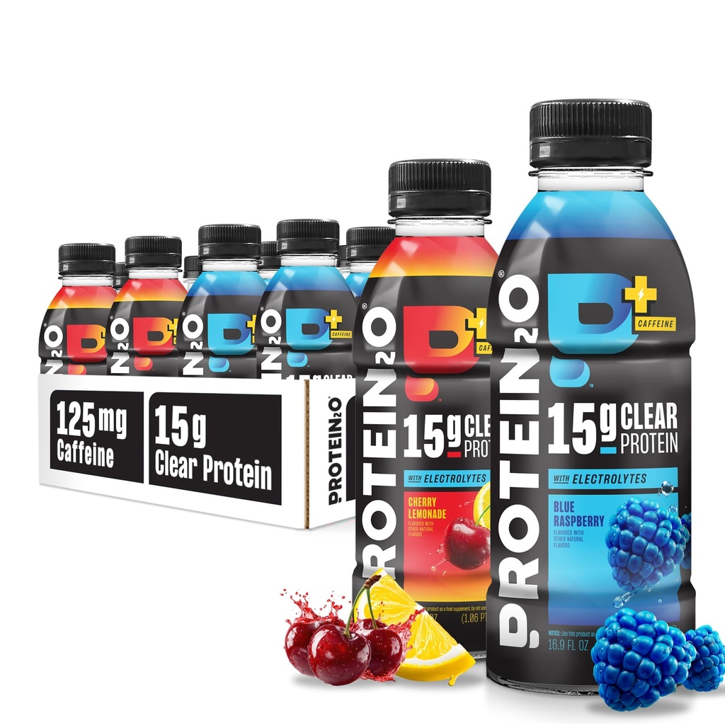 Protein2o 15g Whey Protein Isolate Hydration Drink Plus Energy & Focus, 350mg Electrolytes, Vitamins B5 & B6, Sugar Free, Energy Variety Pack, 16,9 oz Bottle (Pack of 12)