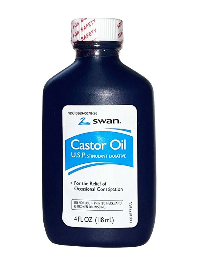 SWAN Castor Oil USP 100% Stimulant Laxative 4 FL OZ - Relief of satunnainen Ummetus