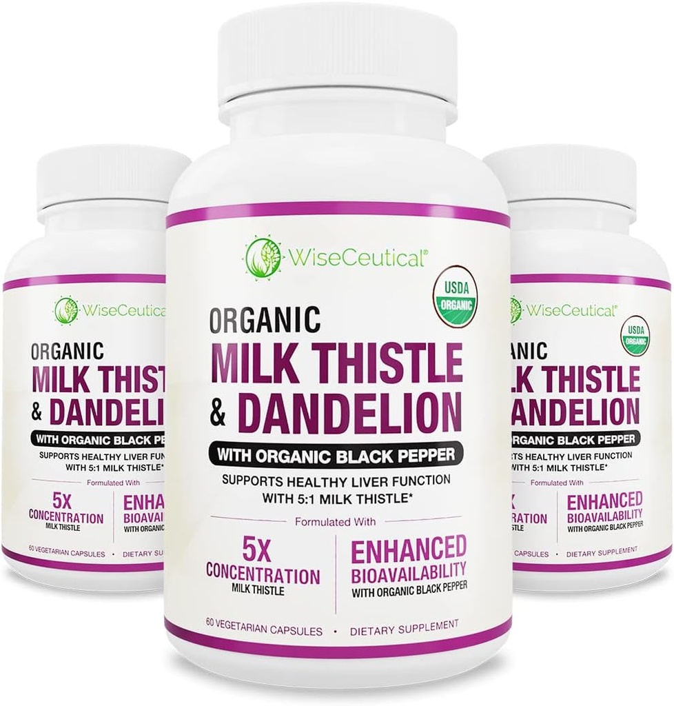 Max Imeytyminen USDA Organic Milk Thistle Potent 5:1 Voiöljyuute (2000 mg vahvuus) & Luomu Voikukan juuri ... Silymarin Antioksidantti Flavonoid ... Maksan tuki täydentää (60 Count (pakkaus 3)
