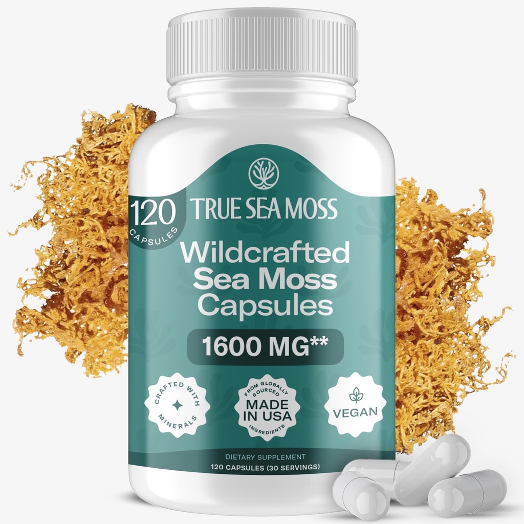 TrueSeaMoss Irish Sea Moss Capsules - 120 Original Capsules (1600mg) - Prebiotisk Superfood - Boosts Immune & Digestive System - Hälsosam hud, Keto Detox, Gut, Joint Support