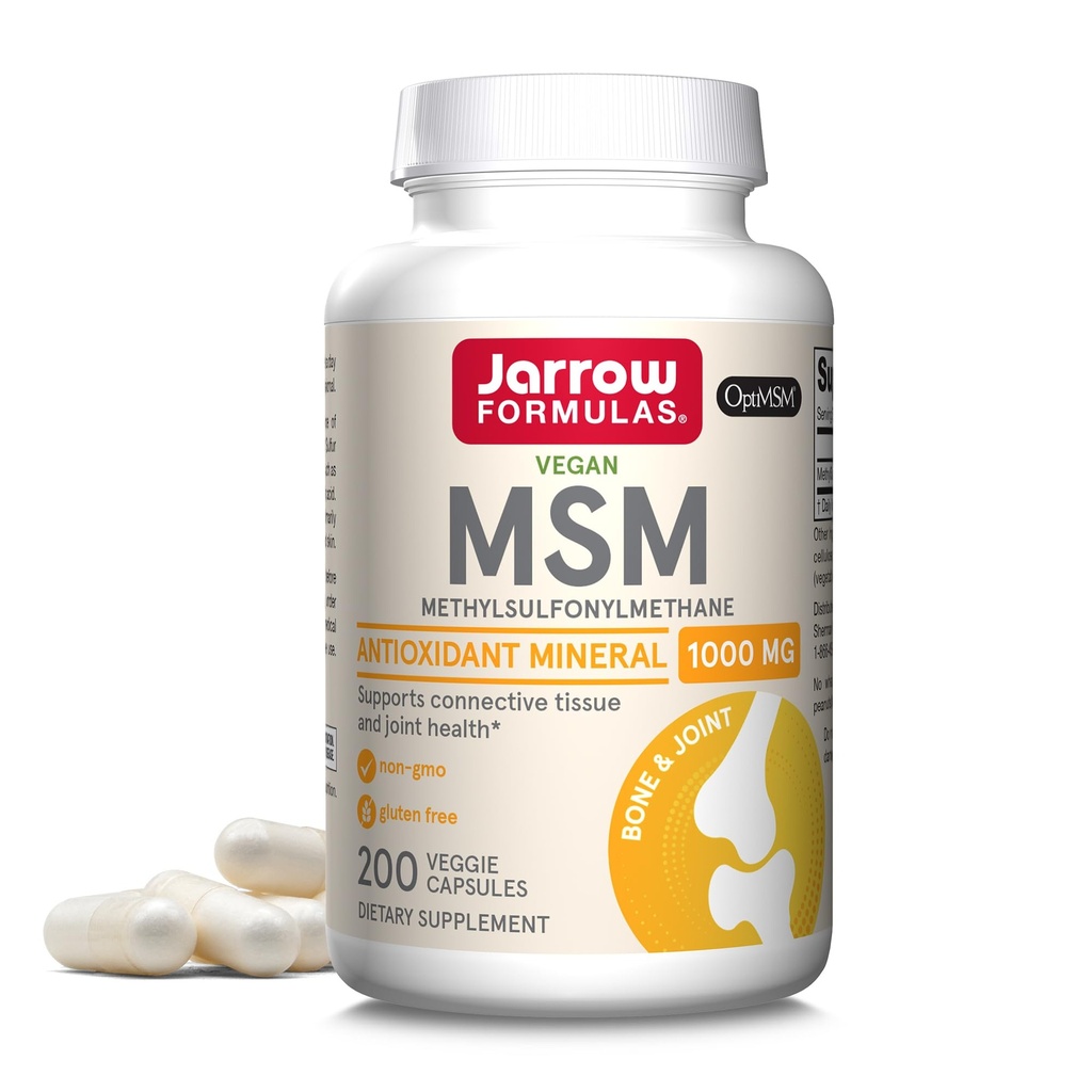 Jaarrow Formula MSM 1000 mg - 200 kasviskapselia - Metyylisulfonyylimetaani - Rikkin lähde - Ravintolisät tuet ja vahvistaa niveliä - jopa 200 tarjoilua