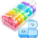 FEATY Weekly Pill Organizer 2 Kertaa päivässä sama-side suuri avaus Easy Filling & Noudettaessa, Väri seuranta 7 päivää PM Pill Box suuri BPA ilmainen pilleri tapauksessa vitamiinit, kala öljyt (Clear)