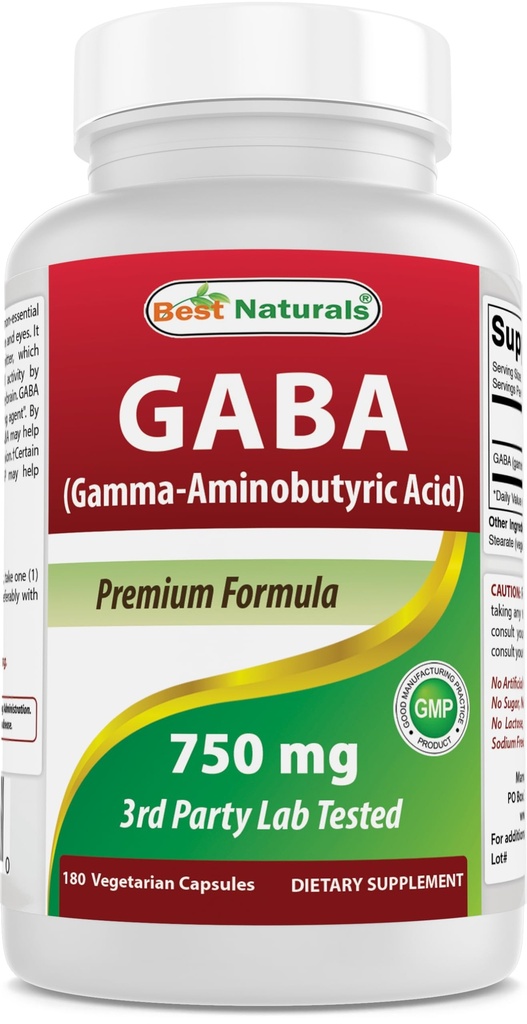 Bästa Naturals GABA Supplement 750mg 180 Veggie Capsules, Naturals Sleep Aid