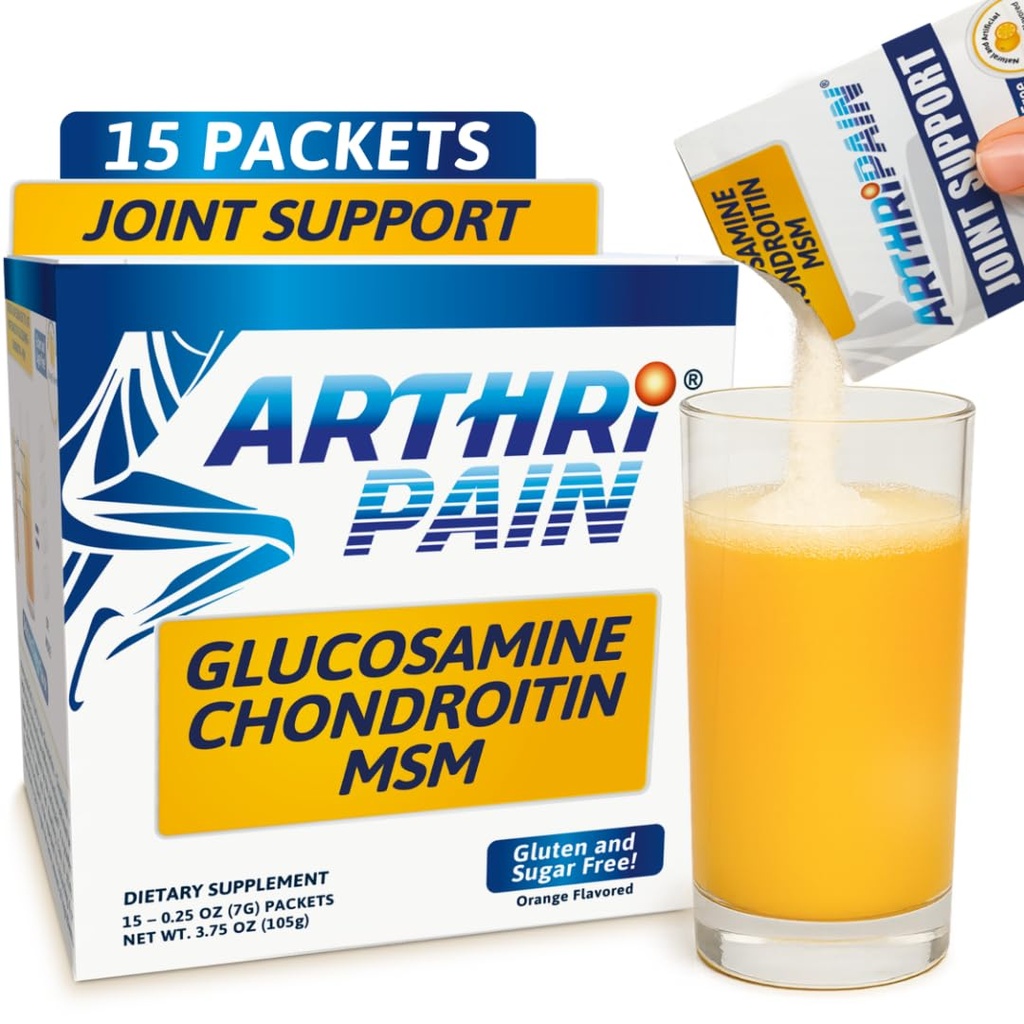 Arthripain – Joint Support Cartilage Repair Supplement – Clinically Tested Joint Juice – Ligament Relief Support – Glucosamine Chondroitin MSM – Swollen Knee Treatment – Sugar-Free – Made in US – 15ct