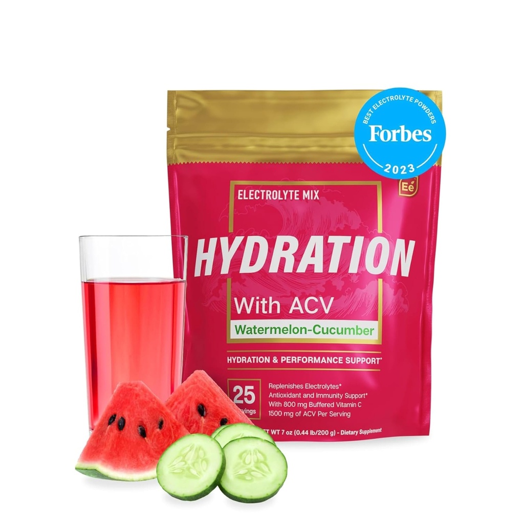 Essential Elements Hydration Packets - Watermelon Cucumber Pack - Sugar Free Electrolytes Powder Packets - 25 Stick Packs of Electrolytes Powder No Sugar - Hydration Drink - med ACV & Vitamin C