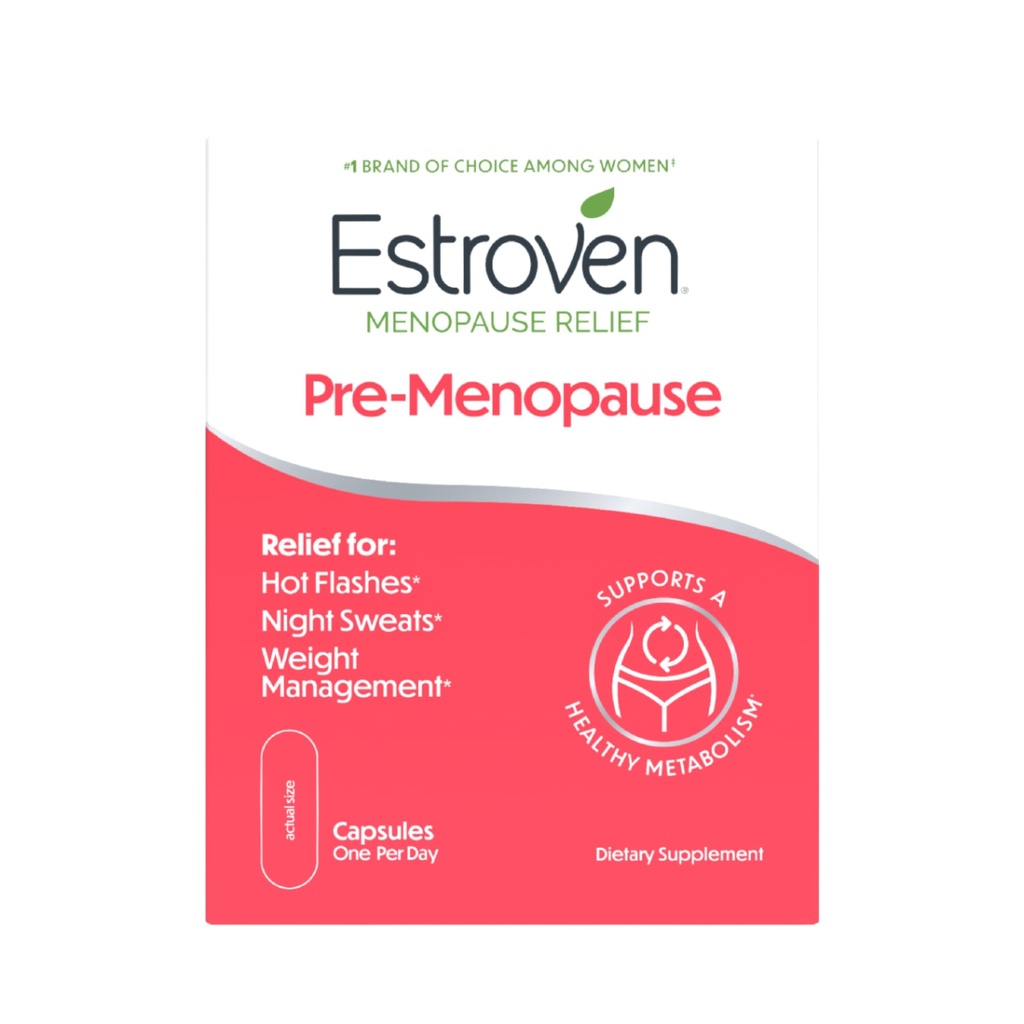 Estroven Pre-Menopause Relief, 30 Ct., Kliinisesti todistettu ainesosat, Tarjoaa Menopause Relief plus Night Sweats & Hot Flash Relief, Drug-free tai Estrogeenivapaa
