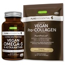 Puhdas & Essential Vegan Peptide Protein Powder & Vegan Omega 3 Bundle, Complete Collagen Boosting Formula & Sustainable Algae Oil 1340mg, Igennus