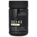 Sports Research Vitamin D3 med K2 Softgels - Plant Based K2 & Vegan D3 5000iu med Coconut MCT Oil - Vegan Certified, Soy & Gluten Free - 120 Count