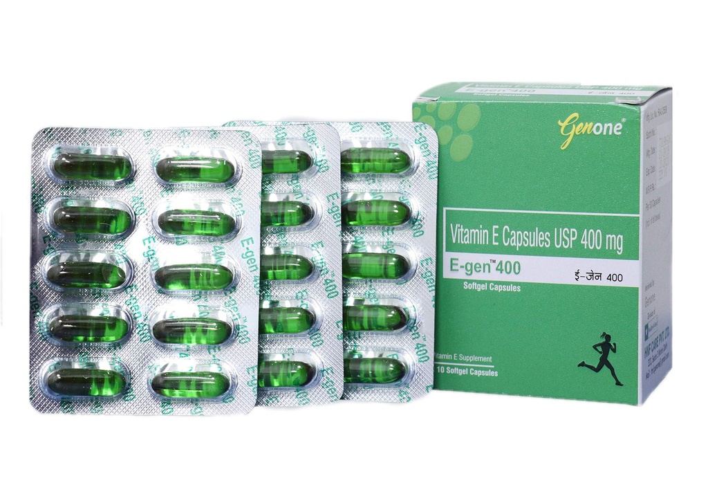 genen E-Gen 400 Vitamin E Capsule för glödande ansikte, hud och hår näring (30 kapslar)