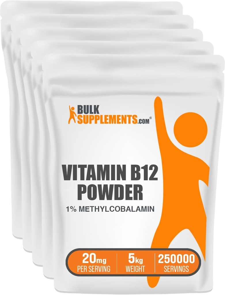 BulkSupplements.com B12-vitamiini Methylcobalamiini Powder - 1% B12 Methylcobalamiini, Essential B-vitamiini - B12-lisä, Gluteeniton, 20 mg per annos, 5kg (11 lbs) (Pakkaus 1)