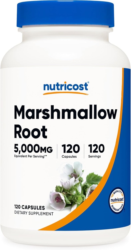 Nutricost Marshmallow Root 5000mg Ekvivalentti, 120 kasvissyöjän kapselit - Gluteeniton & ei-GMO - alkaen 500mg / 10:1 uute