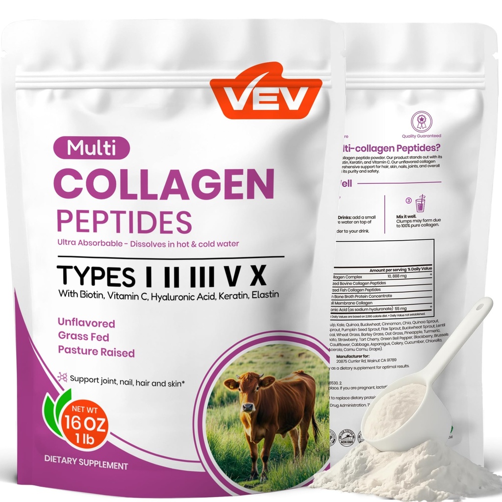 VEV Multi Collagen Peptides Powder, 16 oz (41 Servings) ..
