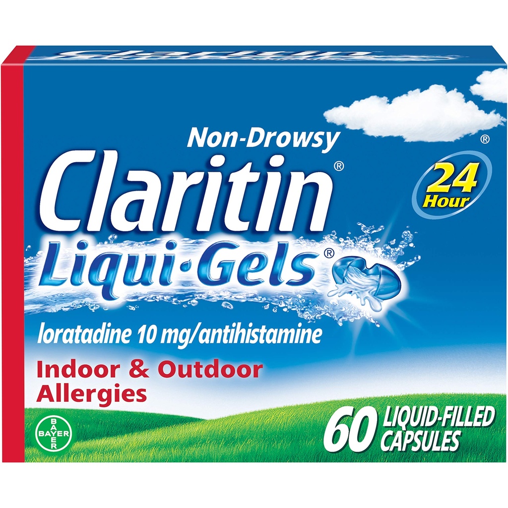 Claritin Liqui-Gels 24 tuntia Allergian lievittäminen, muu kuin vaikea allergialääketiede, Loratadine Antihistamiinikapselit, 60