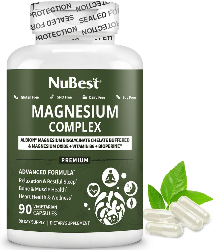 Magnesium Glycinate Chelate Complex Albion Magnesium Bisglysinaatti Chelate, B6-vitamiinia ja BioPerine luun, lihasten, luonnollisen unen, hermojen toiminta, aivojen Booster 1 kuukauden tarjonta