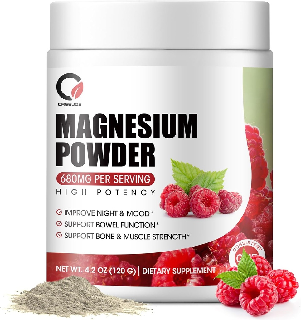 Magnesium Glycinate Powder - 680mg Magnesium Complex Supplement magnesiumsitraatilla, oksidilla ja A-vitamiinilla C D E rauhoittaville, yö- ja lihastuelle - Vegaani, ei GMO (60 tarjoilua, 120 grammaa)