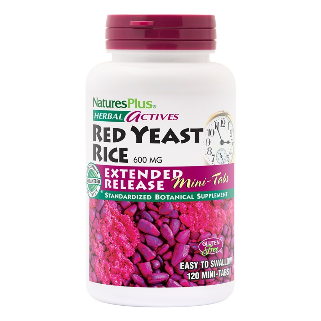 NaturesPlus Herbal Actives Red Yeast Rice, Advanced Release - 600 mg, 120 Minitablettia - Kasvislisä - Kasvissyöjä, Gluteeniton - 60 tarjoilua