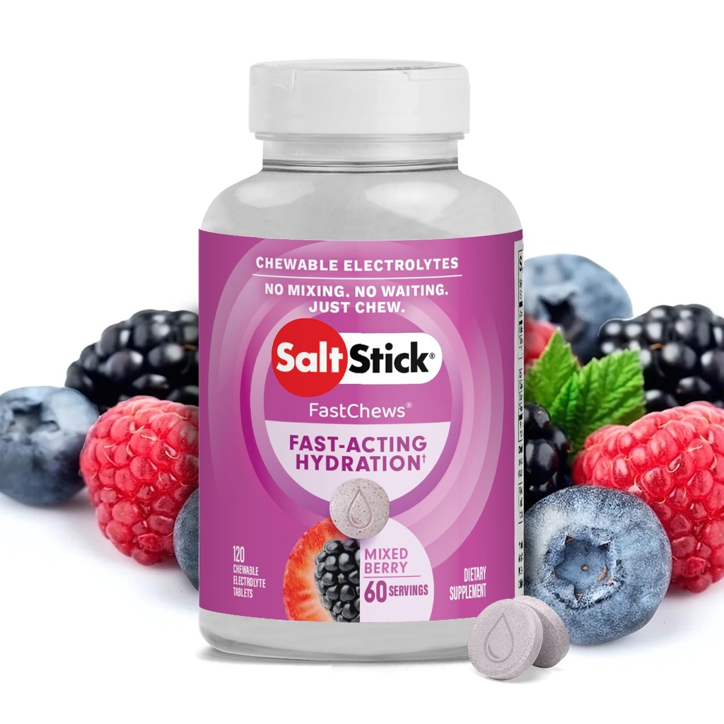 SaltStick Electrolyte FastChews - 120 Mixed Berry Chewable Electrolytes - Salt Tabletit käynnissä ja nesteytys, Electrolyte Chews - 120