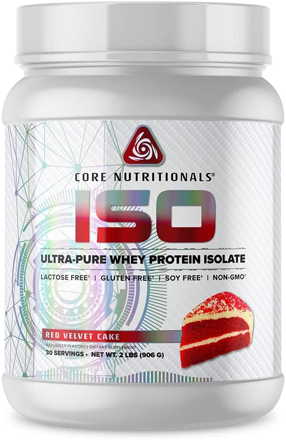 Core Nutritionals ISO, 100% mikrosuodatettu, nolla tekonurmi, 25g Whey Protein Isolate, 32 Servings (punainen sametti)