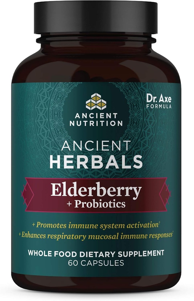 Antiikin ravitsemus Elderberry ja Probiootit Supplement, Muinaisten kasviperäisiä Musta Elderberry Kapselit, Immuno System Support, Koko ravintolisä, Gluteeniton, Paleo ja Keto Friendly, 60 kapselia