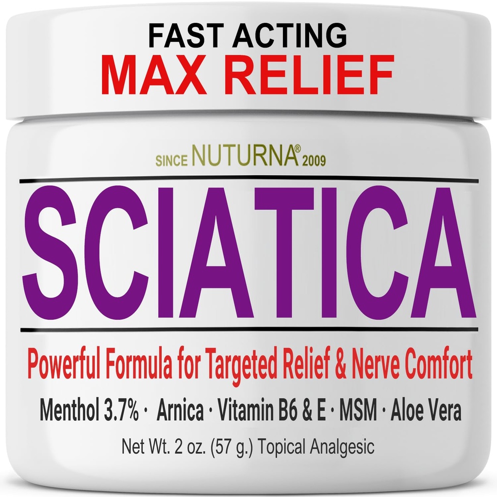 Sciatica Nerve Cream - Maximum Strength Comfort Cream för fötter, händer, ben, tår, tillbaka - Natural Ultra Strength Arnica, MSM, Menthol, Soothing Comfort, 2 Oz