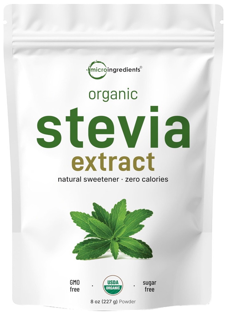 Pure Organic Stevia Powder, 8 Ounces, 1418 Servering, High Grade Stevia Green Leaf Extract Reb-A, Reduced Bitter Aftertaste, 0 Calorie, Natural Sweetener, Sugar Alternative, Keto Friendly
