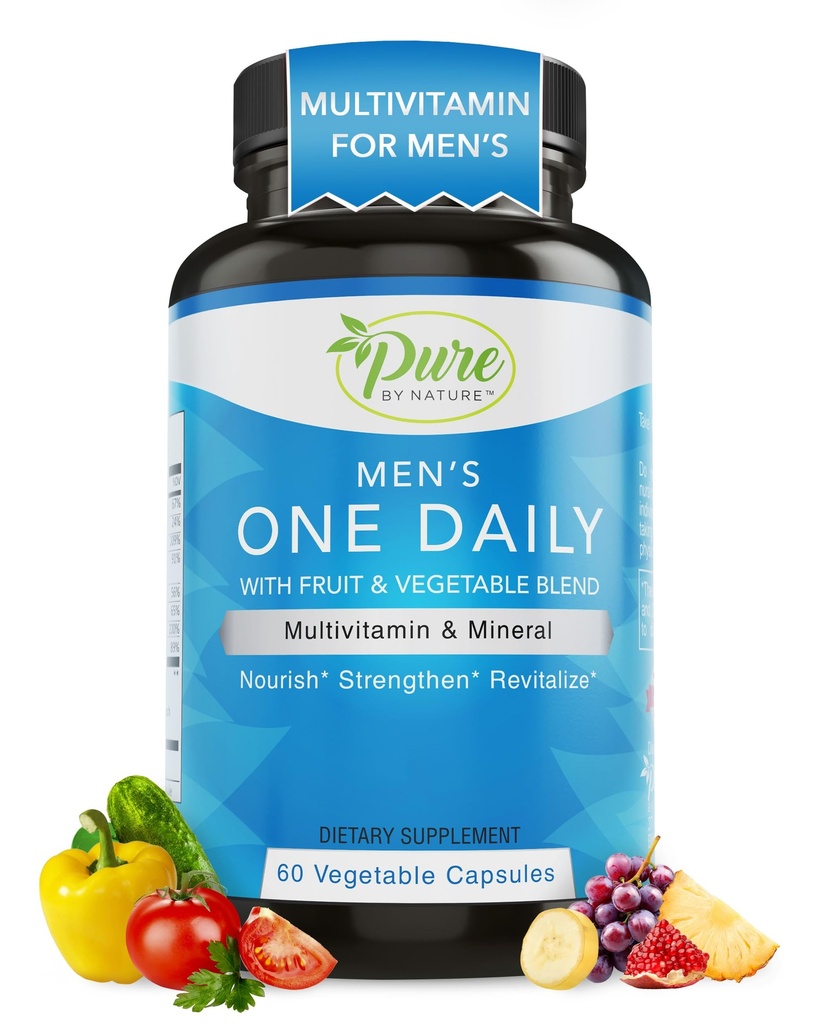Rent av naturen One-Daily Multivitamin för män, Immune Support Supplement med icke-GMO Ingredient, Vitamin & Minerals för energi, 60 Veggie Capsules