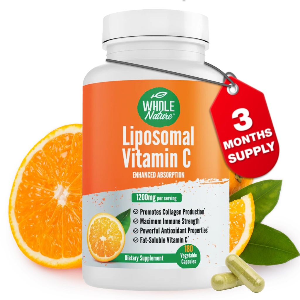 Liposomal Vitamin C Supplement Pills 1200 mg - Hög Absorption 180 Vegan Capsules Fat Soluble VIT C, Maximal Strength Immune System och Collagen Booster, Sunflower Lecithin