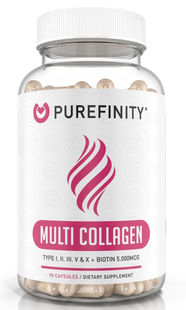 PUREFINITY Kollageeni Peptides for women - tyyppi I, II, III, V & X with Biotin & Hyaluronic Acid, Tukee tervettä ihoa, luut, hiukset ja kynnet .