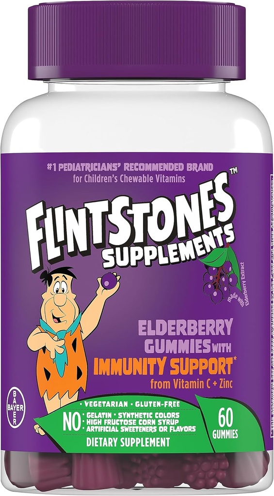 Kiviset vitamiinit Elderberry Gummies lapsille vastustuskykyä tukea C-vitamiini & Sinkki, Immuuneja tuki Gummies, Multivitamiini lapsille, Gluteeniton, 60 kreivi