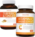 Bundle C-vitamiinia Immuunien tuki & Turmeerinen Curcumin - Päivittäinen tuki: Immuuni + yhteinen terveys - Immuuni tuki - C-vitamiinin sinkki (ei-GMO) & Turmeeric Curcumin - Black Pepper Extract (ei-GMO)