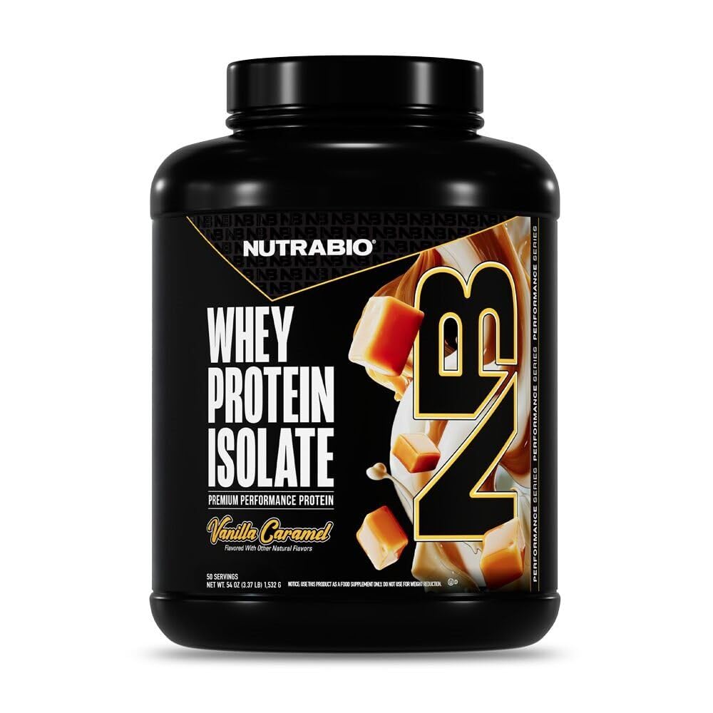 NutraBio 100% Whey Protein Isolate Protein Powder, 25g Protein med komplett Amino Acid Profile, Non-GMO, Soy & Gluten Free, Low Carb, Low Calorie Whey Protein Powder, Vanilla Caramel, 5 Lbs