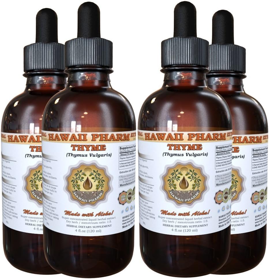 Thyme Liquid Extract, Organic Thyme (Thymus Vulgaris) Tincture, Herbal Supplement, Havaiji Pharm, Made in USA, 4x4 fl.oz