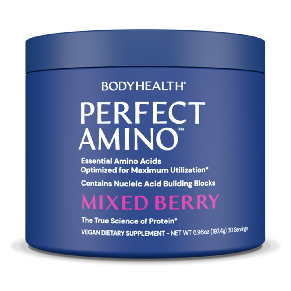 BodyHealth PerfectAmino Powder - BCAA ja EAA Powder for Pre and Post Treout - Aminohappo Energy Drink miesten ja naisten tukea Lean Muscle and Recovery - Mixed Berry - 30 Tarjoilut