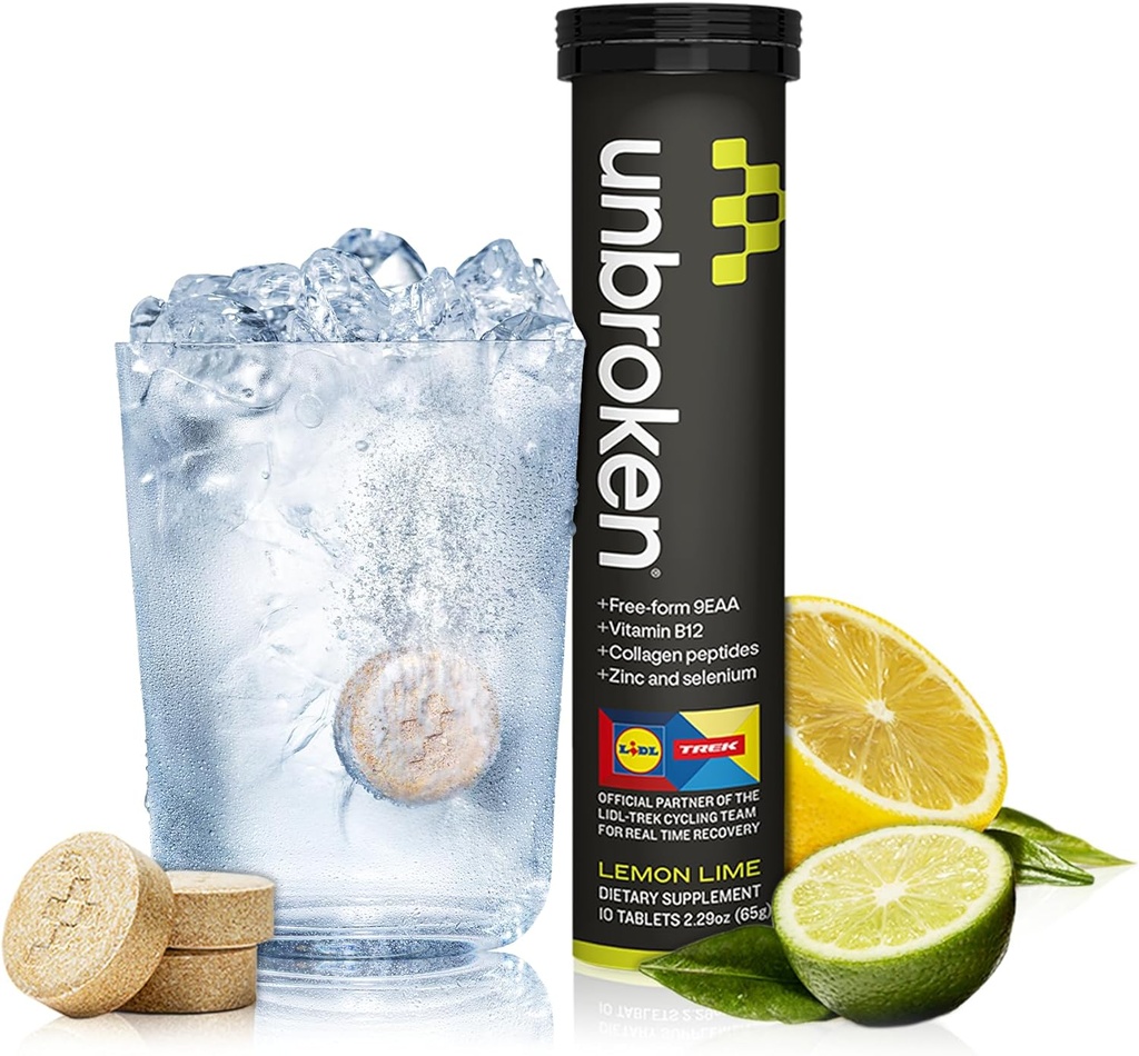 UNBROKEN 9EAA/BCAA Recovery Tabletit (60% FREE-FORM/40% Di- & Tri-Peptidejä), Aminohappojen lisäravinteet nopeampaa Recovery & Vähemmän lihasjänteys, Post & Pre-workout miehille & naisille, 10 Ser., Lemon Lime