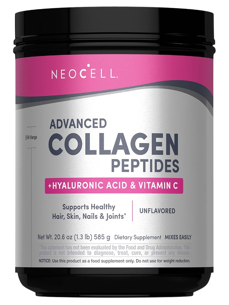 NeoCell Super Collagen Powder, Collagen Plus sisältää C-vitamiinia ja hyaluronihappoa, edistää terveitä hiuksia, kaunis iho, ja kynsien tuki, kollageeni tyyppi 1 & 3, 12g Collagen per Serving, 20.6 Oz