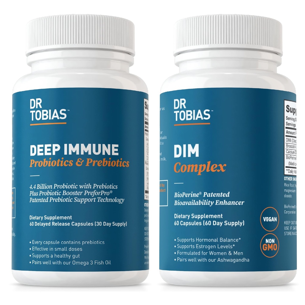 Dr Tobias Deep Immune Probiotics & Prebiotics och DIM Complex, stöder Digestive Health, Gut Immune Function, Hormone Balance för kvinnor och män