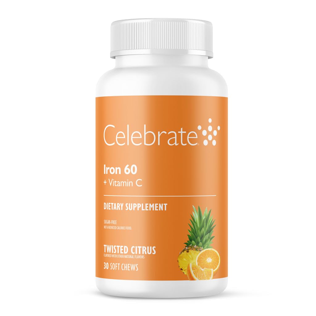 Celebrate Vitamins Iron Supplement med 60mg Iron & Vitamin C - Citrus Chewables för bariatriska patienter, Gastric Bypass & Sleeve Gastrectomy Support 30 tabletter för post-surgeri